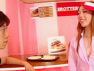 Hot Asian teen waitress has steamy sex with a customer